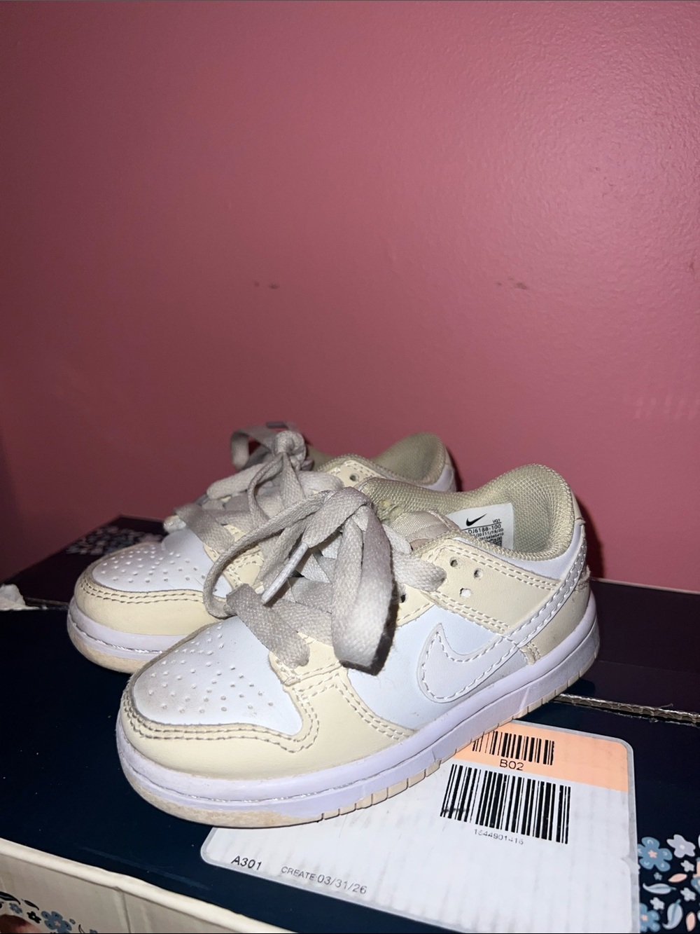 Kids Low-Top White and Cream Sneakers with Lace-Up Closure